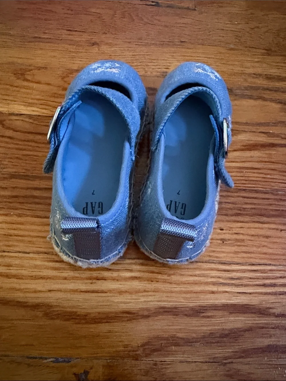 GAP Denim Blue Mary Jane Shoes with Embroidered Flowers